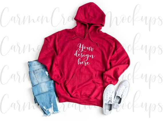 Gildan Cardinal Red Hoodie Mockup G185 Basic Feminine Style Etsy