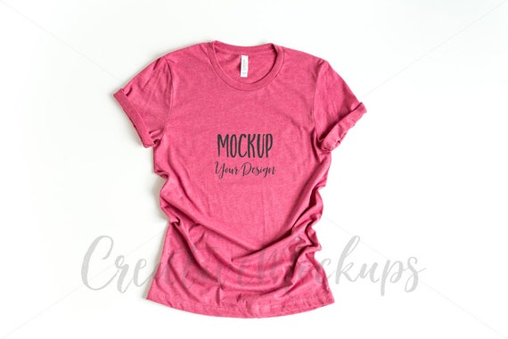 Bella And Canvas Basic Heather Raspberry Shirt Mockup 3001 Etsy