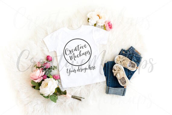 White Toddler Girl Shirt Mockup 3001t Little Girls White Etsy