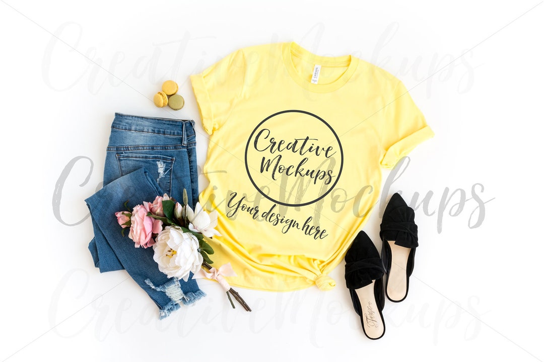 Bella Canvas Yellow Unisex Shirt Mockup 3001 / Feminine Shirt Mockup ...