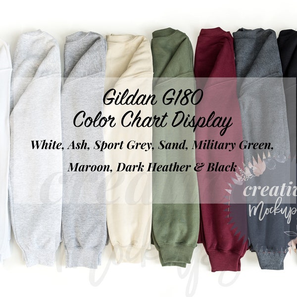Gildan G180 Fleece Crew Color Chart Display / Gildan Sweatshirt Color Swatch / Product Photography Download / 1 JPEG File