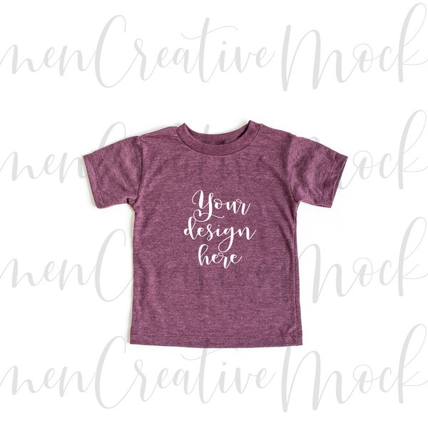 Bella + Canvas Heather Maroon Toddler Shirt Mockup 3001T / Gender Neutral Product Mockup on White Background / Digital Photography Download