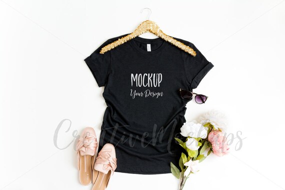 Bella And Canvas Black Heather Shirt Mockup 3001 With Gold Etsy