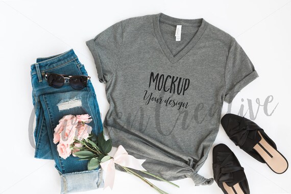 Bella Canvas Heather Gray V Neck 3005 Shirt Mockup Bella Etsy