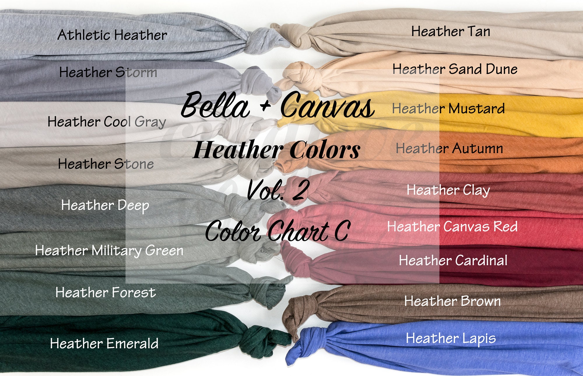 Bella Canvas Heather Colors 3001CVC Color Chart Vol. 2-C Out of A,B & C /  Knotted Shirts Color Swatch 2 Photos Included With and No Names 