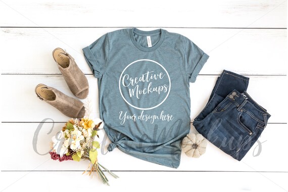 Bella Canvas Heather Slate Fall Shirt Mockup 3001 Etsy
