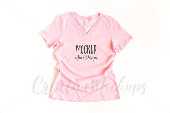 Ladies Pink V Neck Shirt Mockup No Props Bella Canvas Etsy