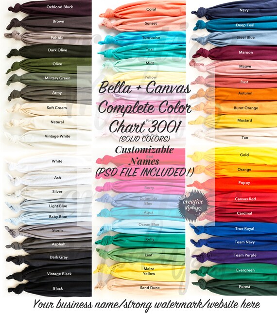 Download Bella Canvas 3001 Color Chart Display in Horizontal | Etsy
