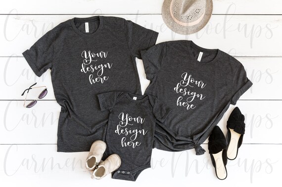 Bella And Canvas Heather Dark Grey Family Shirts Mockup 3001 Etsy