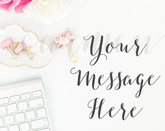 Vertical Styled Stock Photo, Pink Blooms Mockup, Keyboard Mockup