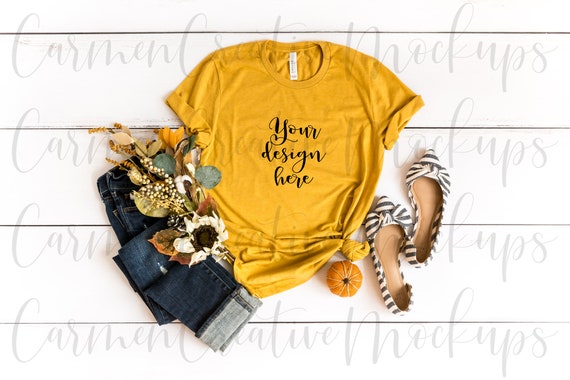 Bella Canvas Heather Mustard Fall Shirt Mockup 3001 Etsy