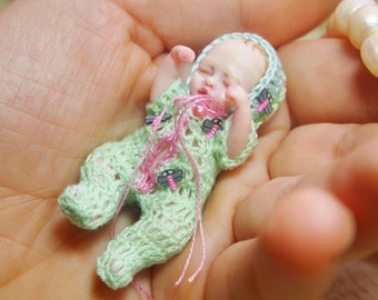 Dragonfly - Custom hand sculpted OOAK baby - Micro mini reborn - Polymer clay original hand sculpted art dolls 1:12 dollhouse scale