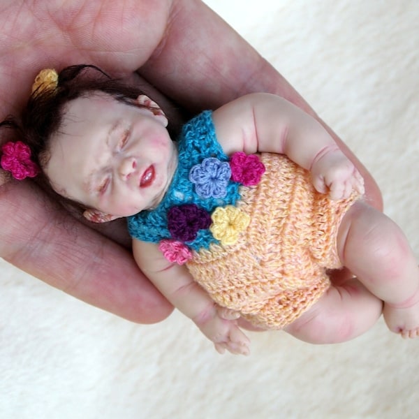 CROCHET PATTERN - romper for OOAK mini reborn baby or doll house miniature - fits 3-3,5" baby doll