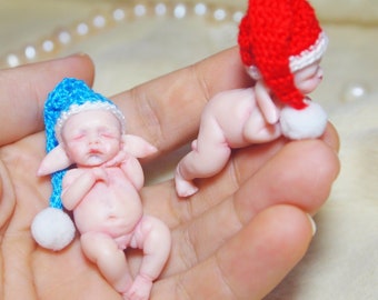 Elf - Custom hand sculpted OOAK baby gnome - Micro mini reborn - Polymer clay original art doll 1:12 dollhouse scale