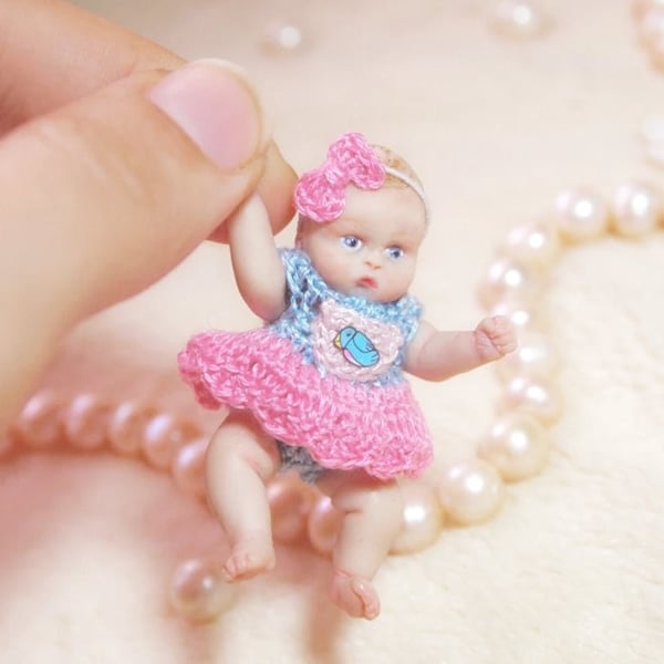 Birdie - Custom OOAK Polymer clay original hand sculpted collectible lifelike 1:12 scale doll house baby 2 inches