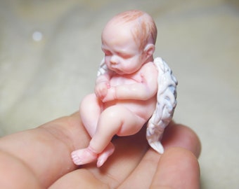 Angel - Custom 1:12 Micro mini newborn baby - Polymer clay original hand sculpted art doll 2 inches dollhouse scale