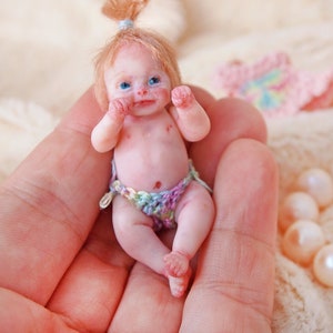 Candy - Custom hand sculpted OOAK baby - Micro mini reborn - Polymer clay original art doll 1:12  dollhouse scale