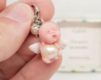 Calm Miniature Angel Pendant | Freshwater Pearl, Sterling Silver Beads (OOAK)