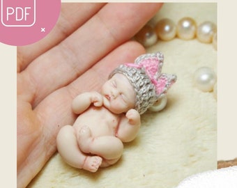 Learn how to make a tiny polymer clay baby - DIY mini baby doll - English PDF tutorial - instant download