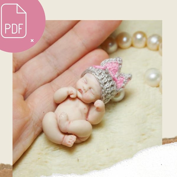 Learn how to make a tiny polymer clay baby - DIY mini baby doll - English PDF tutorial - instant download
