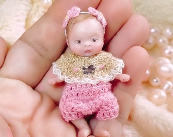 Pony - custom OOAK reborn baby miniature - hand sculpted Mini doll 1:12 dollhouse scale - Polymer clay original art doll 2 inches size