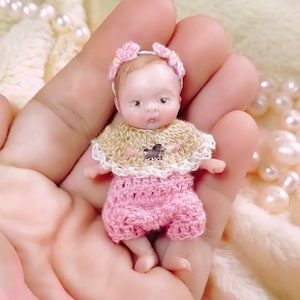 Pony custom OOAK reborn baby miniature hand sculpted Mini doll 1:12 dollhouse scale Polymer clay original art doll 2 inches size image 1