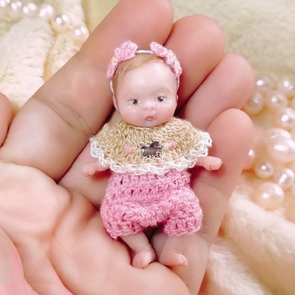 Pony - custom OOAK reborn baby miniature - hand sculpted Mini doll 1:12 dollhouse scale - Polymer clay original art doll 2 inches size