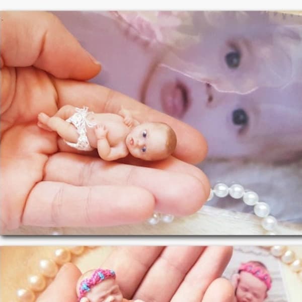 Custom portrait from photo. Sculpted portrait doll of your baby. OOAK Polymer clay original hand sculpted Micro baby doll 1,5-2 inches size