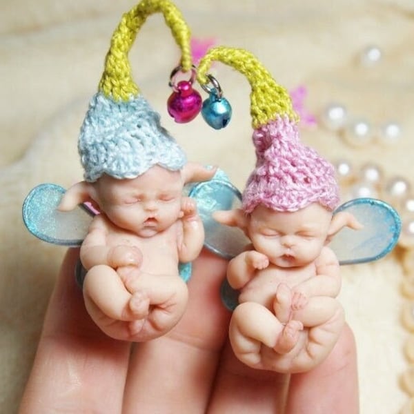 Fairy - Aangepaste hand gebeeldhouwde OOAK - schaal 1:12 Micro mini reborn baby - Polymeerklei originele hand gebeeldhouwde kunstpop 1,3 - 1,5 inch