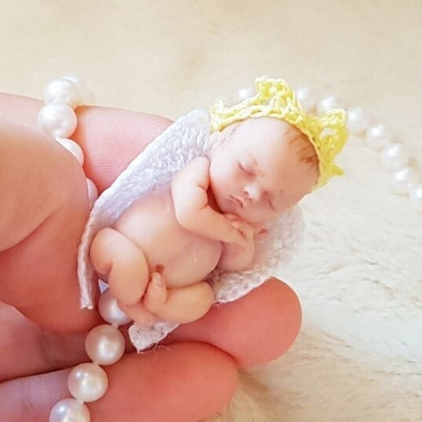 Angel -  Custom hand sculpted OOAK baby - 1:12 Micro mini newborn - Polymer clay original hand sculpted art dolls 1.3-1.5" dollhouse scale