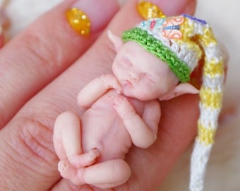 Ready-to-ship - Butterfly Elf - hand sculpted OOAK reborn doll - 1:12 scale Mini newborn baby - Polymer clay original art doll 1.5 inches