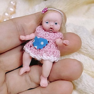 Masha - OOAK reborn baby miniature - hand sculpted Mini doll 1:12 dollhouse scale - Polymer clay original art doll - READY-to-SHIP