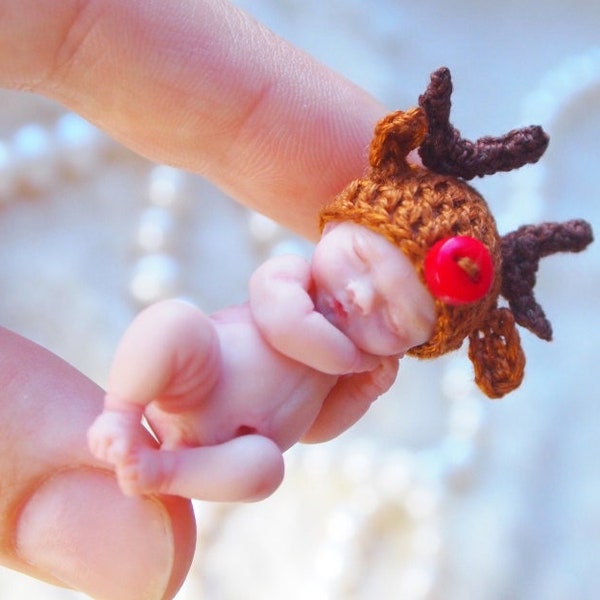 Reindeer - Custom OOAK baby doll - Micro mini reborn - Polymer clay original hand sculpted art doll 1:12 dollhouse scale