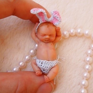 Rabbit - Custom hand sculpted OOAK baby - Micro mini reborn - Polymer clay original hand sculpted art dolls 1:12 dollhouse scale