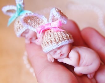 Bunny - Custom hand sculpted OOAK doll - Micro mini reborn baby - Polymer clay original hand sculpted art dolls 1:12 dollhouse scale