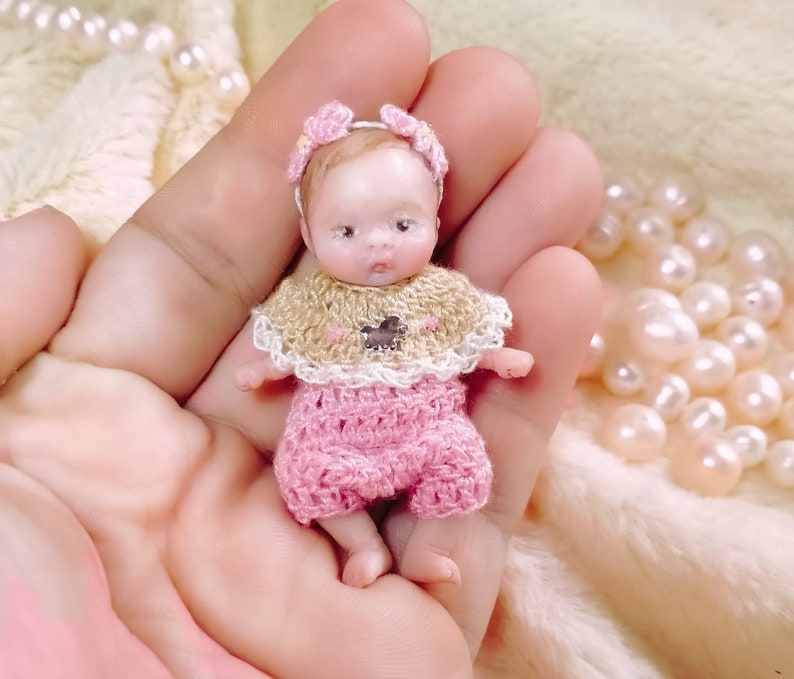 Pony custom OOAK reborn baby miniature hand sculpted Mini doll 1:12 dollhouse scale Polymer clay original art doll 2 inches size image 1