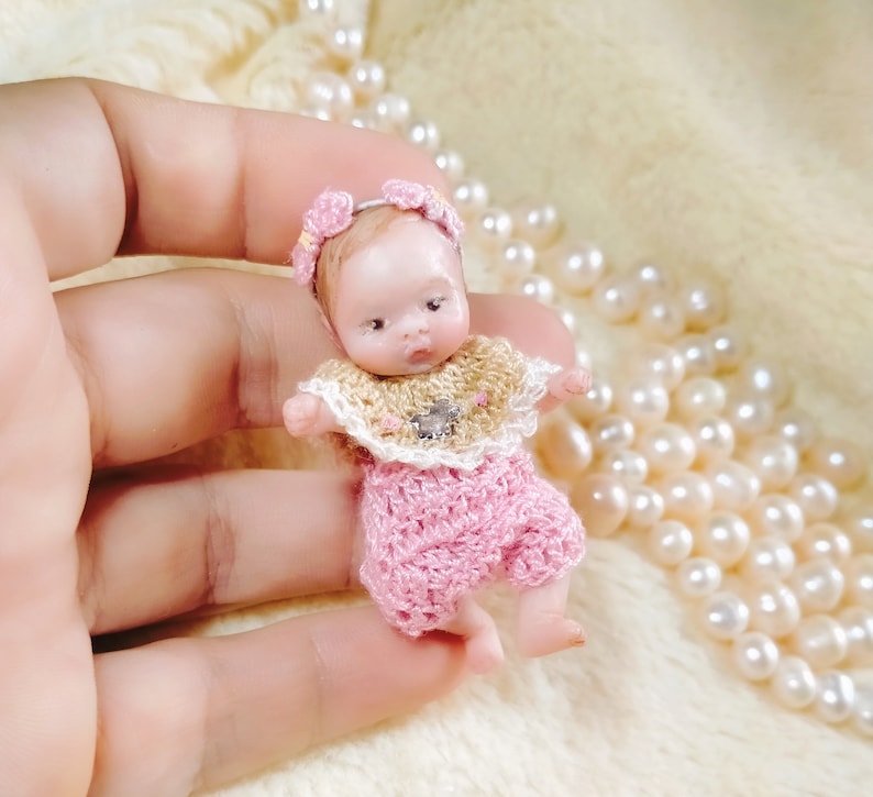 Pony custom OOAK reborn baby miniature hand sculpted Mini doll 1:12 dollhouse scale Polymer clay original art doll 2 inches size image 2