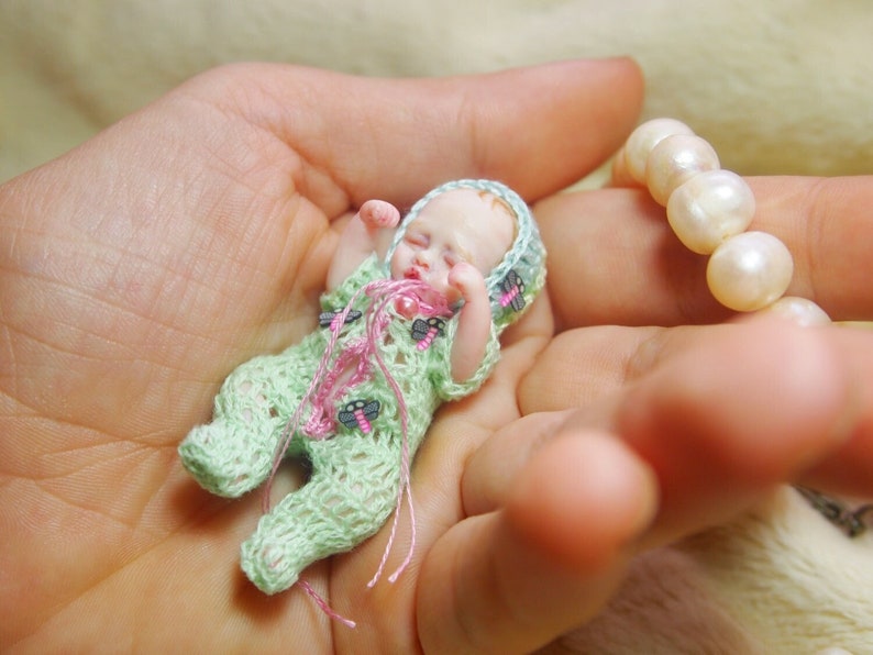 Dragonfly Custom hand sculpted OOAK baby Micro mini reborn Polymer clay original hand sculpted art dolls 1:12 dollhouse scale image 1