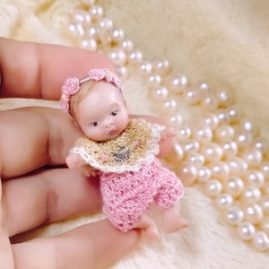 Pony custom OOAK reborn baby miniature hand sculpted Mini doll 1:12 dollhouse scale Polymer clay original art doll 2 inches size image 4
