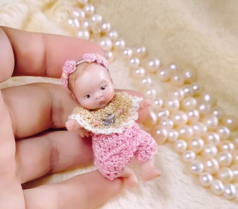 Pony custom OOAK reborn baby miniature hand sculpted Mini doll 1:12 dollhouse scale Polymer clay original art doll 2 inches size image 4