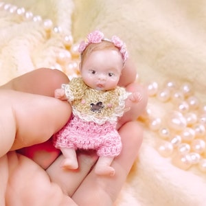 Pony custom OOAK reborn baby miniature hand sculpted Mini doll 1:12 dollhouse scale Polymer clay original art doll 2 inches size image 3