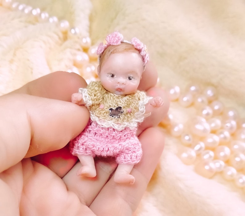 Pony custom OOAK reborn baby miniature hand sculpted Mini doll 1:12 dollhouse scale Polymer clay original art doll 2 inches size image 3