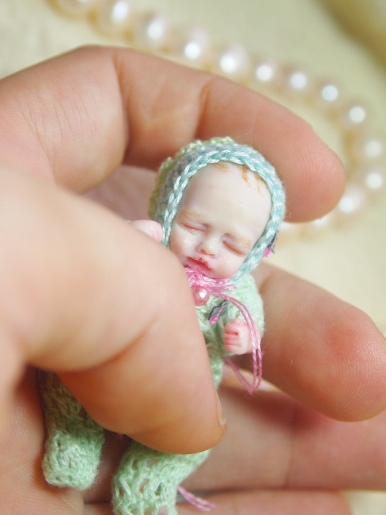 Dragonfly Custom hand sculpted OOAK baby Micro mini reborn Polymer clay original hand sculpted art dolls 1:12 dollhouse scale image 6