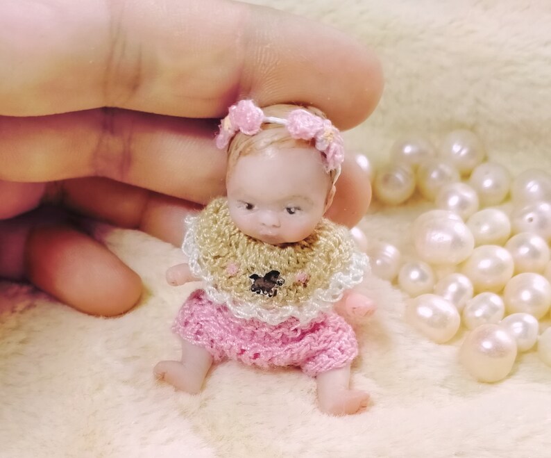 Pony custom OOAK reborn baby miniature hand sculpted Mini doll 1:12 dollhouse scale Polymer clay original art doll 2 inches size image 7