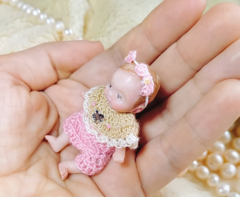 Pony custom OOAK reborn baby miniature hand sculpted Mini doll 1:12 dollhouse scale Polymer clay original art doll 2 inches size image 8