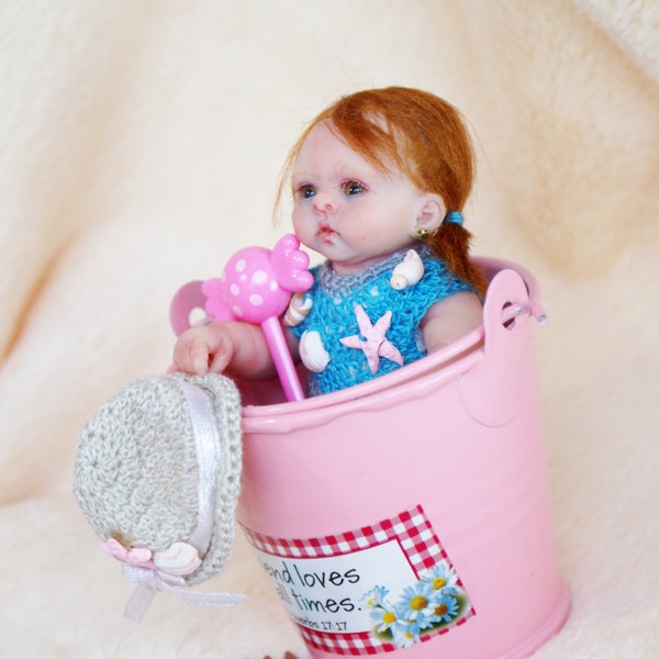 OOAK Polymer clay original hand sculpted collectible lifelike mini baby doll 3,5" Seaside baby