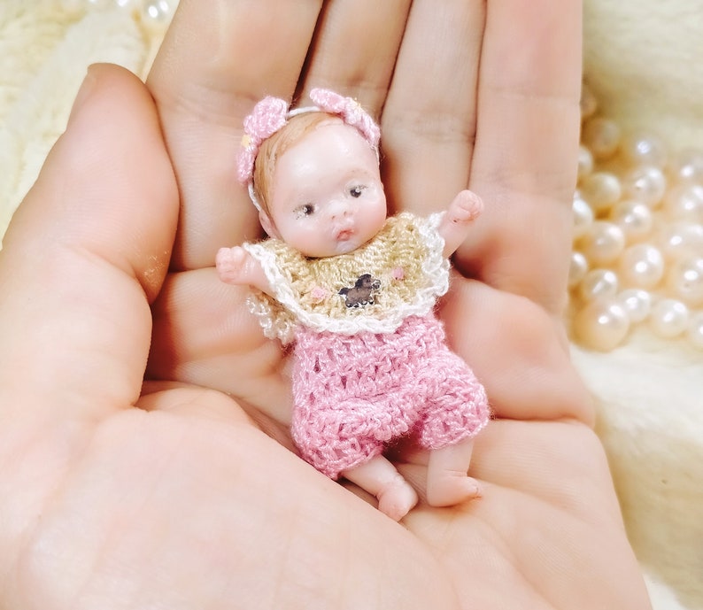 Pony custom OOAK reborn baby miniature hand sculpted Mini doll 1:12 dollhouse scale Polymer clay original art doll 2 inches size image 9