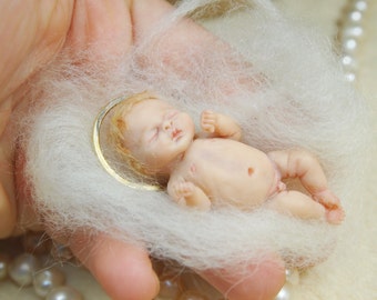 Baby Jesus - Custom OOAK Polymer clay original hand sculpted collectible lifelike Mini baby doll 2 inches small