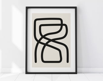 Abstract Art, Line Drawing Print, Japandi Wall Art, Japandi Decor, Monochrome, Neutral Prints, Black and White Poster, Living Room, ABS005