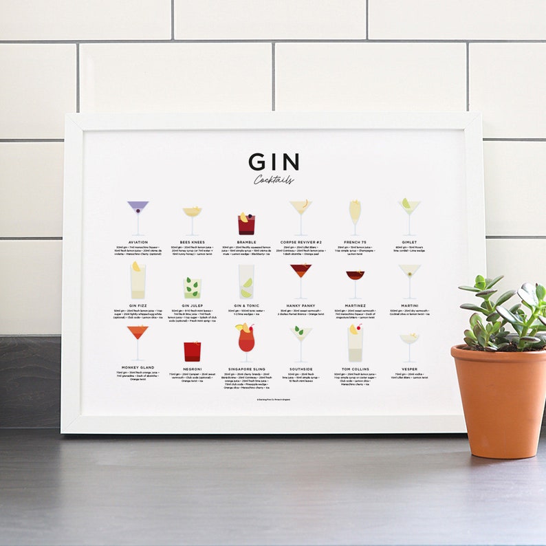 Gin Print Gin Cocktails Poster Cocktail Print Cocktail Etsy UK